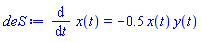 diff(x(t), t) = -.5*x(t)*y(t)