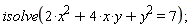 isolve(2*x^2+4*x*y+y^2 = 7)