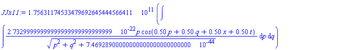 175631174533.479692645444566411*(int(int(0.273299999999999999999999999999e-21*p*cos(.50*p+.50*q+.50*x+.50*t)/(p^2+q^2+0.746928900000000000000000000000e-43)^(1/2), p), q))