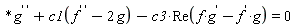 "*g^(' ')+c1(f^(' ')-2 g)-c3*Re(f*g'-f'*g)=0"