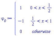 piecewise(0 < x and x < 1/2, 1, 1/2 < x and x < 1, -1, 0)