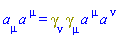 a[mu]*a[`~mu`] = Physics:-`*`(Physics:-Dgamma[nu], Physics:-Dgamma[mu])*a[`~mu`]*a[`~nu`]