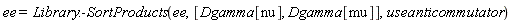 ee = Library:-SortProducts(ee, [Dgamma[nu], Dgamma[mu]], useanticommutator)