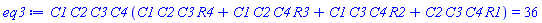 C1*C2*C3*C4*(C1*C2*C3*R4+C1*C2*C4*R3+C1*C3*C4*R2+C2*C3*C4*R1) = 36