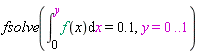 fsolve(int(f(x), x = 0 .. y) = .1, y = 0 .. 1)