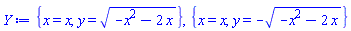 {x = x, y = (-x^2-2*x)^(1/2)}, {x = x, y = -(-x^2-2*x)^(1/2)}