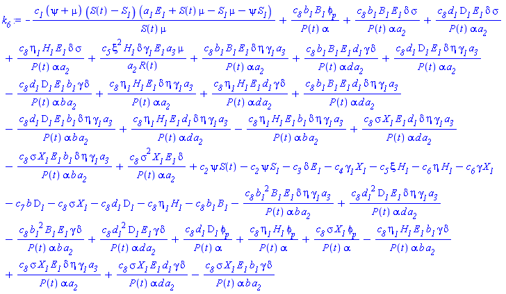 -c__1*(psi+mu)*(S(t)-S__1)*(a__1*E__1+S(t)*mu-S__1*mu-psi*S__1)/(S(t)*mu)+c__8*b__1*B__1*phi__p/(P(t)*alpha)+c__8*b__1*B__1*E__1*delta*sigma/(P(t)*alpha*a__2)+c__8*d__1*D__1*E__1*delta*sigma/(P(t)*alpha*a__2)+c__8*eta__1*H__1*E__1*delta*sigma/(P(t)*alpha*a__2)+c__5*xi^2*H__1*delta*gamma__1*E__1*a__3*mu/(a__2*R(t))+c__8*b__1*B__1*E__1*delta*eta*gamma__1*a__3/(P(t)*alpha*a__2)+c__8*b__1*B__1*E__1*d__1*gamma*delta/(P(t)*alpha*d*a__2)+c__8*d__1*D__1*E__1*delta*eta*gamma__1*a__3/(P(t)*alpha*a__2)-c__8*d__1*D__1*E__1*b__1*gamma*delta/(P(t)*alpha*b*a__2)+c__8*eta__1*H__1*E__1*delta*eta*gamma__1*a__3/(P(t)*alpha*a__2)+c__8*eta__1*H__1*E__1*d__1*gamma*delta/(P(t)*alpha*d*a__2)+c__8*b__1*B__1*E__1*d__1*delta*eta*gamma__1*a__3/(P(t)*alpha*d*a__2)-c__8*d__1*D__1*E__1*b__1*delta*eta*gamma__1*a__3/(P(t)*alpha*b*a__2)+c__8*eta__1*H__1*E__1*d__1*delta*eta*gamma__1*a__3/(P(t)*alpha*d*a__2)-c__8*eta__1*H__1*E__1*b__1*delta*eta*gamma__1*a__3/(P(t)*alpha*b*a__2)+c__8*sigma*X__1*E__1*d__1*delta*eta*gamma__1*a__3/(P(t)*alpha*d*a__2)-c__8*sigma*X__1*E__1*b__1*delta*eta*gamma__1*a__3/(P(t)*alpha*b*a__2)+c__8*sigma^2*X__1*E__1*delta/(P(t)*alpha*a__2)+c__2*psi*S(t)-c__2*psi*S__1-c__3*delta*E__1-c__4*gamma__1*X__1-c__5*xi*H__1-c__6*eta*H__1-c__6*gamma*X__1-c__7*b*D__1-c__8*sigma*X__1-c__8*d__1*D__1-c__8*eta__1*H__1-c__8*b__1*B__1-c__8*b__1^2*B__1*E__1*delta*eta*gamma__1*a__3/(P(t)*alpha*b*a__2)+c__8*d__1^2*D__1*E__1*delta*eta*gamma__1*a__3/(P(t)*alpha*d*a__2)-c__8*b__1^2*B__1*E__1*gamma*delta/(P(t)*alpha*b*a__2)+c__8*d__1^2*D__1*E__1*gamma*delta/(P(t)*alpha*d*a__2)+c__8*d__1*D__1*phi__p/(P(t)*alpha)+c__8*eta__1*H__1*phi__p/(P(t)*alpha)+c__8*sigma*X__1*phi__p/(P(t)*alpha)-c__8*eta__1*H__1*E__1*b__1*gamma*delta/(P(t)*alpha*b*a__2)+c__8*sigma*X__1*E__1*delta*eta*gamma__1*a__3/(P(t)*alpha*a__2)+c__8*sigma*X__1*E__1*d__1*gamma*delta/(P(t)*alpha*d*a__2)-c__8*sigma*X__1*E__1*b__1*gamma*delta/(P(t)*alpha*b*a__2)