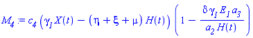 c__4*(gamma__1*X(t)-(eta+xi+mu)*H(t))*(1-delta*gamma__1*E__1*a__3/(a__2*H(t)))