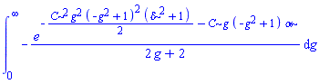 int(-e^(-(1/2)*C^2*g^2*(-g^2+1)^2*(delta^2+1)-C*g*(-g^2+1)*alpha)/(2*g+2), g = 0 .. infinity)