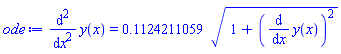 diff(diff(y(x), x), x) = .1124211059*(1+(diff(y(x), x))^2)^(1/2)