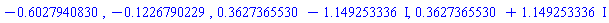 -.6027940830, -.1226790229, .3627365530-1.149253336*I, .3627365530+1.149253336*I
