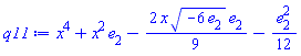 x^4+x^2*e[2]-(2/9)*x*(-6*e[2])^(1/2)*e[2]-(1/12)*e[2]^2