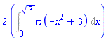 2*(Int(Pi*(-x^2+3), x = 0 .. 3^(1/2)))