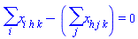 sum(x[i*h*k], i)-(sum(x[h*j*k], j)) = 0