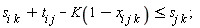 s[i*k]+t[i*j]-K(1-x[i*j*k]) <= s[j*k];