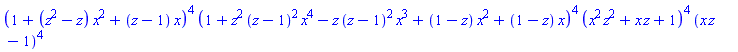 (1+(z^2-z)*x^2+(z-1)*x)^4*(1+z^2*(z-1)^2*x^4-z*(z-1)^2*x^3+(1-z)*x^2+(1-z)*x)^4*(x^2*z^2+x*z+1)^4*(x*z-1)^4
