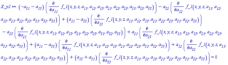 (-a__31-a__13)*(diff(f_1(x, y, z, a__11, a__12, a__13, a__21, a__22, a__23, a__31, a__32, a__33), a__11))-a__32*(diff(f_1(x, y, z, a__11, a__12, a__13, a__21, a__22, a__23, a__31, a__32, a__33), a__12))+(a__11-a__33)*(diff(f_1(x, y, z, a__11, a__12, a__13, a__21, a__22, a__23, a__31, a__32, a__33), a__13))-a__23*(diff(f_1(x, y, z, a__11, a__12, a__13, a__21, a__22, a__23, a__31, a__32, a__33), a__21))+a__21*(diff(f_1(x, y, z, a__11, a__12, a__13, a__21, a__22, a__23, a__31, a__32, a__33), a__23))+(a__11-a__33)*(diff(f_1(x, y, z, a__11, a__12, a__13, a__21, a__22, a__23, a__31, a__32, a__33), a__31))+a__12*(diff(f_1(x, y, z, a__11, a__12, a__13, a__21, a__22, a__23, a__31, a__32, a__33), a__32))+(a__13+a__31)*(diff(f_1(x, y, z, a__11, a__12, a__13, a__21, a__22, a__23, a__31, a__32, a__33), a__33)) = 0