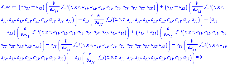 (-a__21-a__12)*(diff(f_1(x, y, z, a__11, a__12, a__13, a__21, a__22, a__23, a__31, a__32, a__33), a__11))+(a__11-a__22)*(diff(f_1(x, y, z, a__11, a__12, a__13, a__21, a__22, a__23, a__31, a__32, a__33), a__12))-a__23*(diff(f_1(x, y, z, a__11, a__12, a__13, a__21, a__22, a__23, a__31, a__32, a__33), a__13))+(a__11-a__22)*(diff(f_1(x, y, z, a__11, a__12, a__13, a__21, a__22, a__23, a__31, a__32, a__33), a__21))+(a__12+a__21)*(diff(f_1(x, y, z, a__11, a__12, a__13, a__21, a__22, a__23, a__31, a__32, a__33), a__22))+a__13*(diff(f_1(x, y, z, a__11, a__12, a__13, a__21, a__22, a__23, a__31, a__32, a__33), a__23))-a__32*(diff(f_1(x, y, z, a__11, a__12, a__13, a__21, a__22, a__23, a__31, a__32, a__33), a__31))+a__31*(diff(f_1(x, y, z, a__11, a__12, a__13, a__21, a__22, a__23, a__31, a__32, a__33), a__32)) = 0