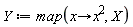 Y := map(proc (x) options operator, arrow; x^2 end proc, X)