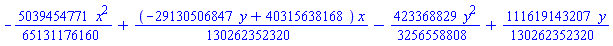 -(5039454771/65131176160)*x^2+(1/130262352320)*(-29130506847*y+40315638168)*x-(423368829/3256558808)*y^2+(111619143207/130262352320)*y