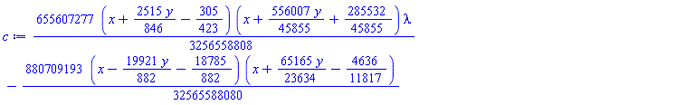 (655607277/3256558808)*(x+(2515/846)*y-305/423)*(x+(556007/45855)*y+285532/45855)*lambda-(880709193/32565588080)*(x-(19921/882)*y-18785/882)*(x+(65165/23634)*y-4636/11817)