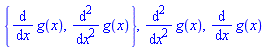 {diff(diff(g(x), x), x), diff(g(x), x)}, diff(diff(g(x), x), x), diff(g(x), x)
