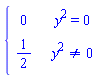 piecewise(y^2 = 0, 0, y^2 <> 0, 1/2)