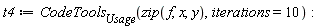 t4 := CodeTools[Usage](zip(f, x, y), iterations = 10)
