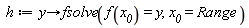 h := proc (y) options operator, arrow; fsolve(f(x__0) = y, x__0 = Range) end proc