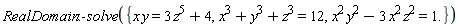 RealDomain:-solve({x*y = 3*z^5+4, x^2*y^2-3*x^2*z^2 = 1., x^3+y^3+z^3 = 12})