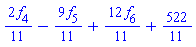 (2/11)*f[4]-(9/11)*f[5]+(12/11)*f[6]+522/11