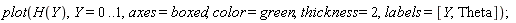 plot(H(Y), Y = 0 .. 1, axes = boxed, color = green, thickness = 2, labels = [Y, Theta])
