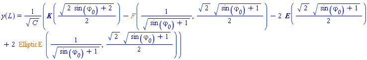 y(L) = (EllipticK((1/2)*(2*sin(varphi__0)+2)^(1/2))-EllipticF(1/(sin(varphi__0)+1)^(1/2), (1/2)*2^(1/2)*(sin(varphi__0)+1)^(1/2))-2*EllipticE((1/2)*2^(1/2)*(sin(varphi__0)+1)^(1/2))+2*EllipticE(1/(sin(varphi__0)+1)^(1/2), (1/2)*2^(1/2)*(sin(varphi__0)+1)^(1/2)))/C^(1/2)