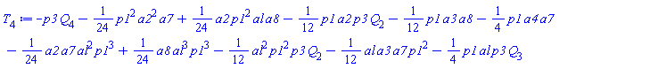 -p3*Q[4]-(1/24)*p1^2*a2^2*a7+(1/24)*a2*p1^2*al*a8-(1/12)*p1*a2*p3*Q[2]-(1/12)*p1*a3*a8-(1/4)*p1*a4*a7-(1/24)*a2*a7*al^2*p1^3+(1/24)*a8*al^3*p1^3-(1/12)*al^2*p1^2*p3*Q[2]-(1/12)*al*a3*a7*p1^2-(1/4)*p1*al*p3*Q[3]
