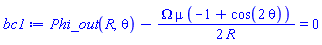 Phi_out(R, theta)-(1/2)*Omega*mu*(-1+cos(2*theta))/R = 0
