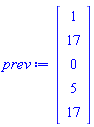 Vector(5, {(1) = 1, (2) = 17, (3) = 0, (4) = 5, (5) = 17})