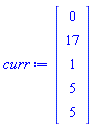 Vector(5, {(1) = 0, (2) = 17, (3) = 1, (4) = 5, (5) = 5})