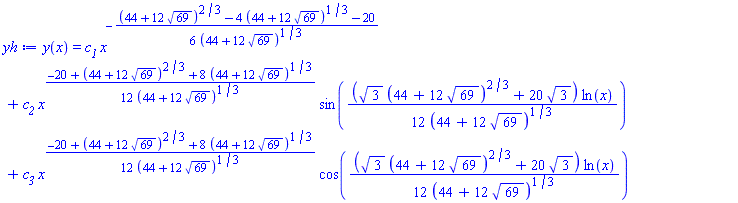 y(x) = c__1*x^(-(1/6)*((44+12*69^(1/2))^(2/3)-4*(44+12*69^(1/2))^(1/3)-20)/(44+12*69^(1/2))^(1/3))+c__2*x^((1/12)*(-20+(44+12*69^(1/2))^(2/3)+8*(44+12*69^(1/2))^(1/3))/(44+12*69^(1/2))^(1/3))*sin((1/12)*(3^(1/2)*(44+12*69^(1/2))^(2/3)+20*3^(1/2))*ln(x)/(44+12*69^(1/2))^(1/3))+c__3*x^((1/12)*(-20+(44+12*69^(1/2))^(2/3)+8*(44+12*69^(1/2))^(1/3))/(44+12*69^(1/2))^(1/3))*cos((1/12)*(3^(1/2)*(44+12*69^(1/2))^(2/3)+20*3^(1/2))*ln(x)/(44+12*69^(1/2))^(1/3))