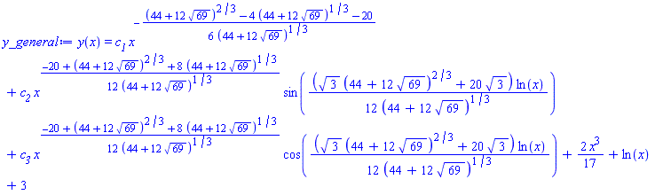 y(x) = c__1*x^(-(1/6)*((44+12*69^(1/2))^(2/3)-4*(44+12*69^(1/2))^(1/3)-20)/(44+12*69^(1/2))^(1/3))+c__2*x^((1/12)*(-20+(44+12*69^(1/2))^(2/3)+8*(44+12*69^(1/2))^(1/3))/(44+12*69^(1/2))^(1/3))*sin((1/12)*(3^(1/2)*(44+12*69^(1/2))^(2/3)+20*3^(1/2))*ln(x)/(44+12*69^(1/2))^(1/3))+c__3*x^((1/12)*(-20+(44+12*69^(1/2))^(2/3)+8*(44+12*69^(1/2))^(1/3))/(44+12*69^(1/2))^(1/3))*cos((1/12)*(3^(1/2)*(44+12*69^(1/2))^(2/3)+20*3^(1/2))*ln(x)/(44+12*69^(1/2))^(1/3))+(2/17)*x^3+ln(x)+3