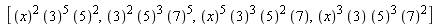 [x^2*3^5*5^2, 3^2*5^3*7^5, 7*x^5*3^3*5^2, 3*x^3*5^3*7^2]