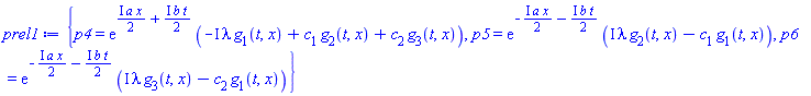 {p4 = exp(((1/2)*I)*a*x+((1/2)*I)*b*t)*(-I*lambda*g[1](t, x)+c[1]*g[2](t, x)+c[2]*g[3](t, x)), p5 = exp(-((1/2)*I)*a*x-((1/2)*I)*b*t)*(I*lambda*g[2](t, x)-c[1]*g[1](t, x)), p6 = exp(-((1/2)*I)*a*x-((1/2)*I)*b*t)*(I*lambda*g[3](t, x)-c[2]*g[1](t, x))}