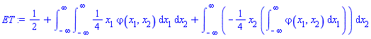1/2+int(int((1/4)*x[1]*varphi(x[1], x[2]), x[1] = -infinity .. infinity), x[2] = -infinity .. infinity)+int(-(1/4)*x[2]*(int(varphi(x[1], x[2]), x[1] = -infinity .. infinity)), x[2] = -infinity .. infinity)