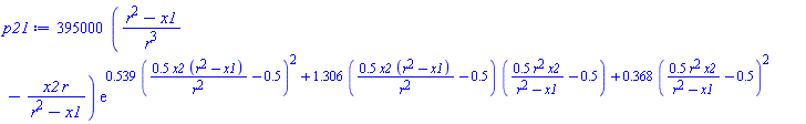 395000*((r^2-x1)/r^3-x2*r/(r^2-x1))*exp(.539*(.5*x2*(r^2-x1)/r^2-.5)^2+1.306*(.5*x2*(r^2-x1)/r^2-.5)*(.5*r^2*x2/(r^2-x1)-.5)+.368*(.5*r^2*x2/(r^2-x1)-.5)^2)