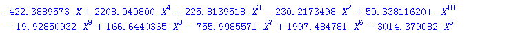 -422.3889573*_X+2208.949800*_X^4-225.8139518*_X^3-230.2173498*_X^2+59.33811620+_X^10-19.92850932*_X^9+166.6440365*_X^8-755.9985571*_X^7+1997.484781*_X^6-3014.379082*_X^5