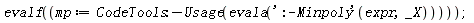 "evalf((mp:=CodeTools:-Usage(evala(':-Minpoly'(expr,_X)))));"