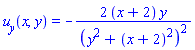 u[y](x, y) = -2*(x+2)*y/(y^2+(x+2)^2)^2
