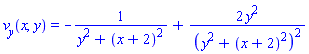 v[y](x, y) = -1/(y^2+(x+2)^2)+2*y^2/(y^2+(x+2)^2)^2