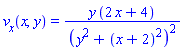 v[x](x, y) = y*(2*x+4)/(y^2+(x+2)^2)^2