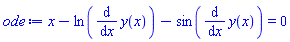 x-ln(diff(y(x), x))-sin(diff(y(x), x)) = 0