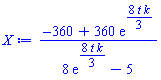 (-360+360*exp((8/3)*t*k))/(8*exp((8/3)*t*k)-5)